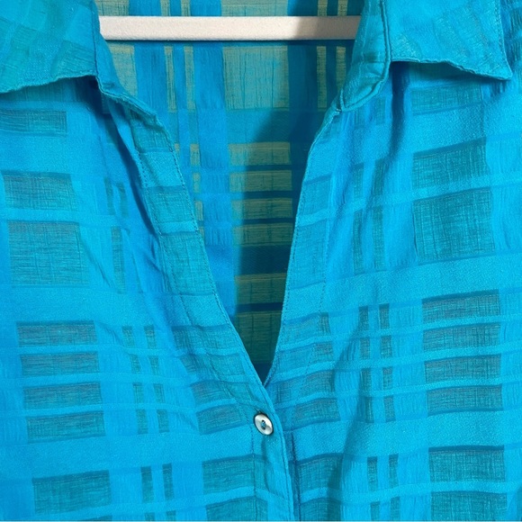 White Stag Blue Boxy 3/4 Sleeve Button Down - Picture 4 of 10